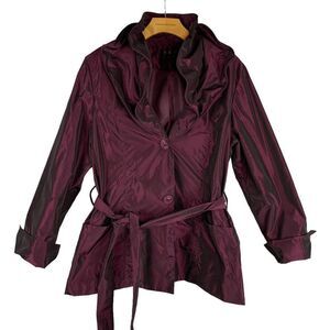C C C Women's size Large Black Purple iridescent Short trench rain jacket